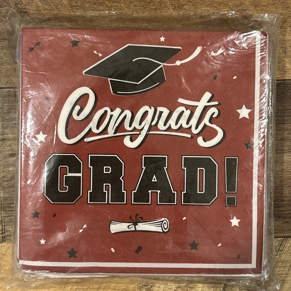 Graduation Napkins Congrats Grad Maroon 72 Count Party Supply Disposable School